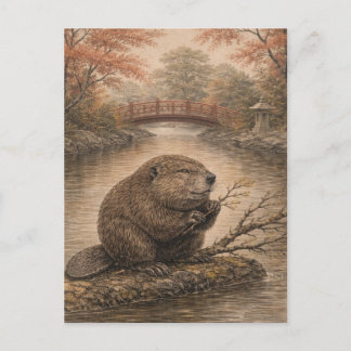 Cartão Postal Beaver Japanese Landscape Postcard