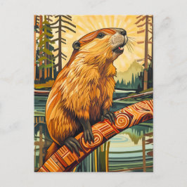 Cartão Postal Beaver Totem – Builder in Deco Style