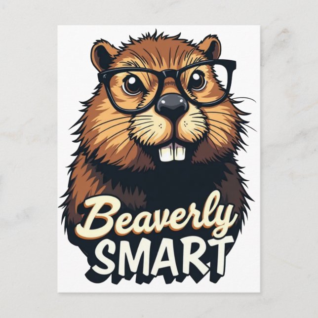 Cartão Postal Beaverly Smart - Castor Engraçado com Gráfico de Ó (Frente)