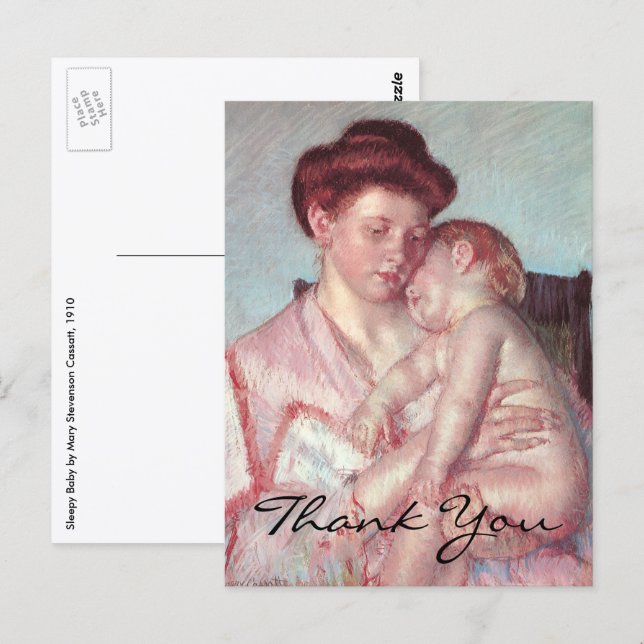 Cartão Postal Bebê Adormecido de Mary Cassatt, Impressionismo An (Frente/Verso)