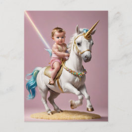 Cartão Postal Bebê Andando Um Unicórnio