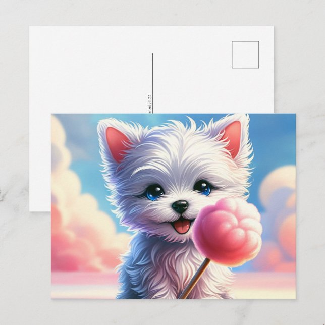 Cartão Postal Bebê, animal fofo com algodão doce, Pós-cruzamento (Frente/Verso)