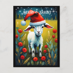 Cartão Postal Bebê Bode Cabrito Prado Papai Noel Animal Natal