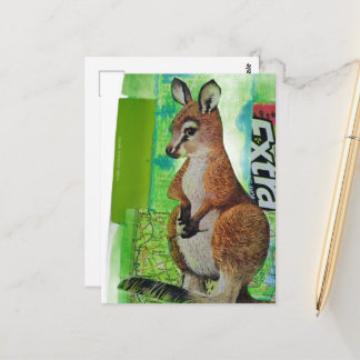 Cartão Postal Bebê Canguru em Colagem de Mídia Mista em Jornal d