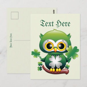 Cartão Postal Bebê Coruja Fofo St Patrick Desenho Animado