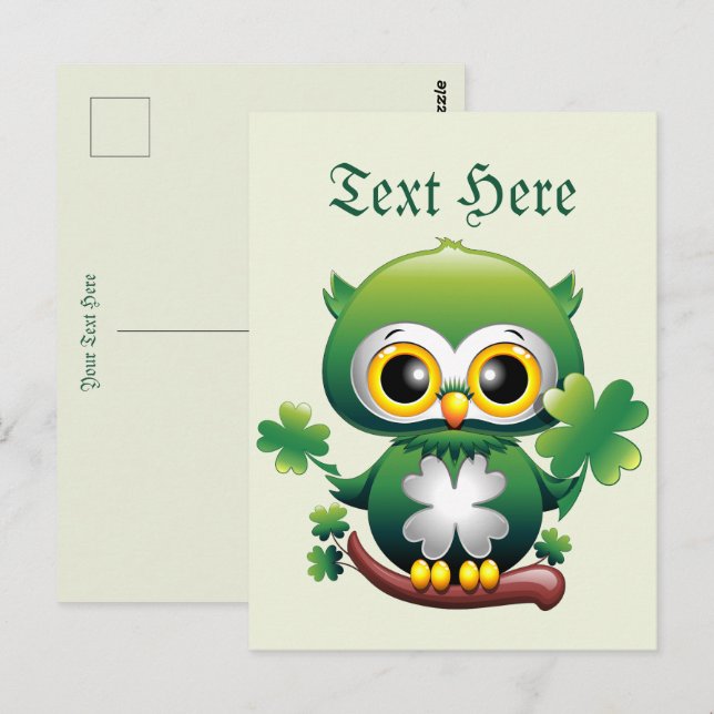 Cartão Postal Bebê Coruja Fofo St Patrick Desenho Animado (Frente/Verso)
