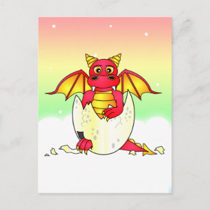 Cartão Postal Bebê de dragão-cúmulo em ovos rachados - Vermelho