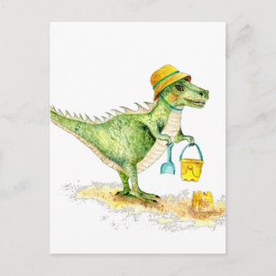 Cartão Postal Bebê Dinossauro T-Rex na Praia