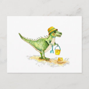 Cartão Postal Bebê Dinossauro T-Rex na Praia
