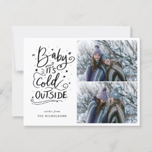 Cartão Postal Bebê É Frio Fora Escrito À Mão Duas Fotografias