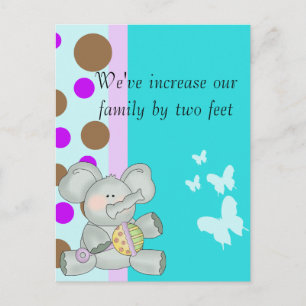 Cartão Postal Bebê Elefante Castanho e Roxo
