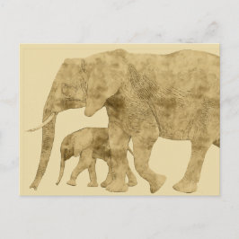 Cartão Postal Bebê Elefante com a Mãe