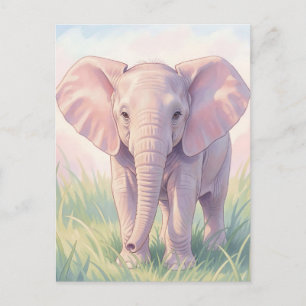 Cartão Postal Bebê Elefante Fofo Prado Pastel