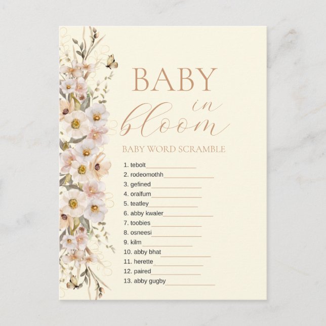 Cartão Postal Bebê em Flor Boho Jogo de Chá de Bebê Neutro (Frente)