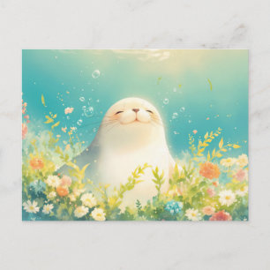 Cartão Postal Bebê Foca Alegre em Prado Luminoso