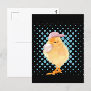 Cartão Postal Bebê Frango Fofo Chiclete Rosa Preto