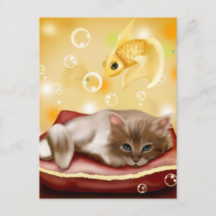 Cartão Postal Bebê gato animado sonhando