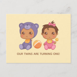Cartão Postal Bebê gêmeos Primeiro Aniversário Chamada de Urso