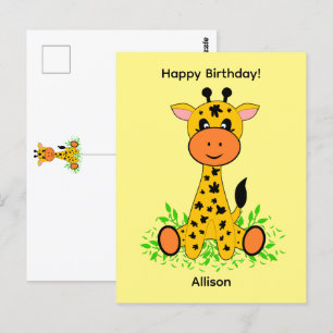 Cartão Postal Bebê girafa engraçado e fofo para aniversário  