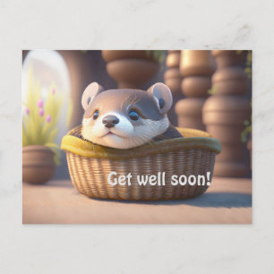 Cartão Postal Bebê lontra fofa em uma cesta - personalizável