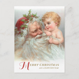 Cartão Postal Bebê Natal brincando com Papai noel da placa CC118
