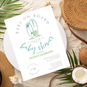 Cartão Postal Bebê no Conselho Chá de fraldas de Surfboard de Aq