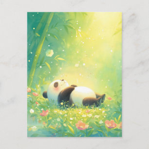 Cartão Postal Bebê Panda Dormindo na Floresta de Bambu Iluminada