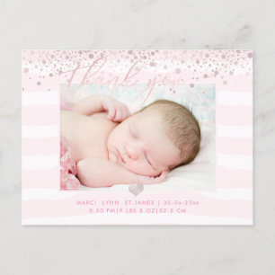 Cartão Postal Bebê PixDezines Obrigado/Confetti Rosa Blush