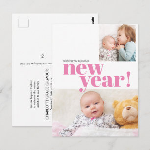 Cartão Postal Bebê Rosa Foto de Nascimento Moderno Ano Novo