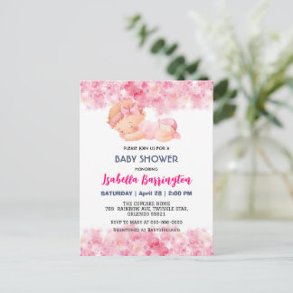 Cartão Postal Bebê rosa-rosa Menina Margarida flores chás de fra