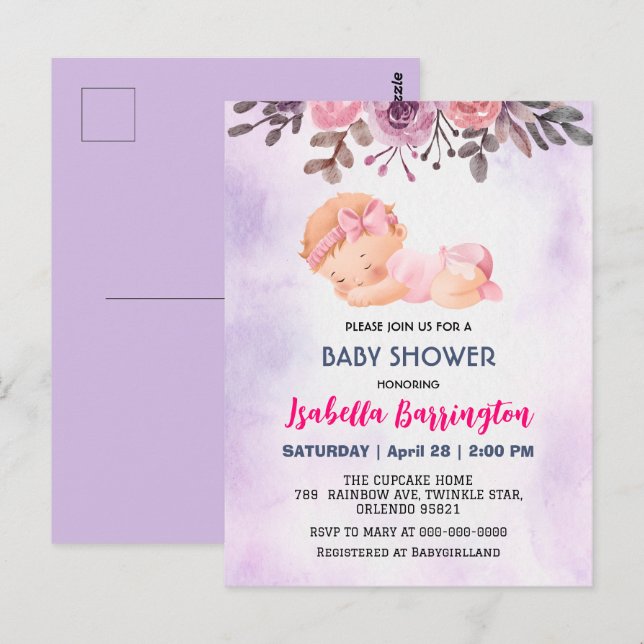 Cartão Postal Bebê rosa-rosa Rosa flores chá de fraldas (Frente/Verso)
