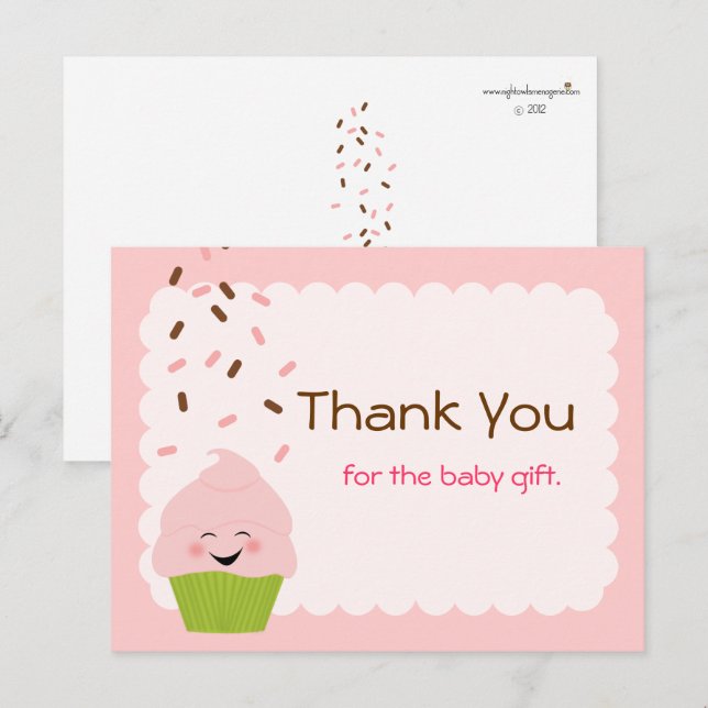 Cartão Postal Bebê Sprinkle Party Obrigado a Rosa (Frente/Verso)