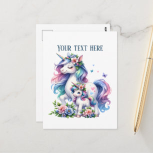 Cartão Postal Bebê unicórnio mamãe fofa adicione texto 