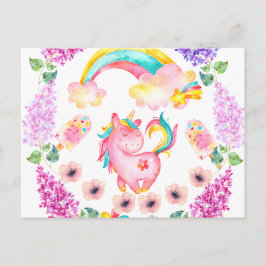 Cartão Postal Bebê unicórnio tocando em seu jardim Multi-produto