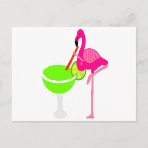 Cartão Postal Bebendo Flamingo engraçado a Margarita