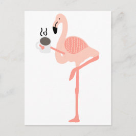 Cartão Postal Bebendo Flamingo Rosa Engraçado Café