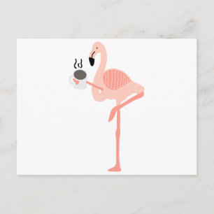 Cartão Postal Bebendo Flamingo Rosa Fundido Café
