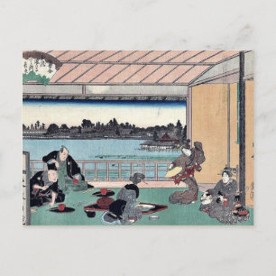 Cartão Postal Bebendo no restaurante de Andō,Hiroshige