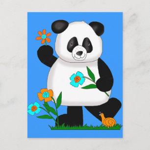 Cartão Postal Bebês Crianças Panda Com Flores 2