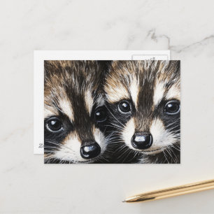 Cartão Postal Bebês Guaxinins Fofos e Adoráveis Pintura