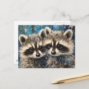 Cartão Postal Bebês Guaxinins Fofos e Adoráveis Pintura de Inver