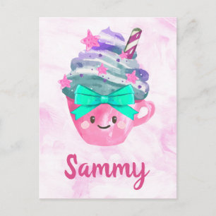 Cartão Postal Bebida Kawaii Bebida Rosa Quarto de Bebê