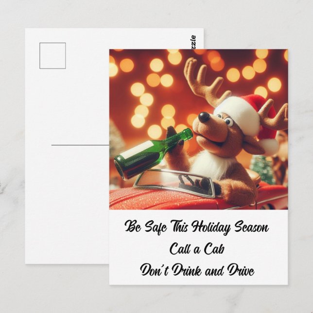 Cartão Postal Bebida Reindeer Natal Não Beba nem dirija (Frente/Verso)