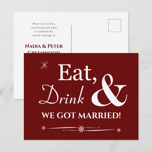 Cartão Postal Bebida Vermelha Que Nos Casamos Com Elopete Retro (Frente/Verso)