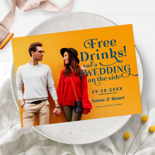 Cartão Postal Bebidas Grátis Divertido Casual Casamento Salvar A