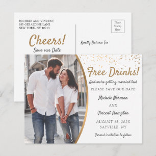 Cartão Postal Bebidas Grátis! Salvar casual a data com foto