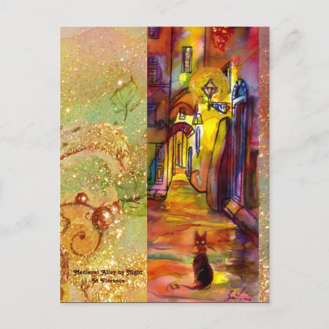 CARTÃO POSTAL BECO MEDIEVAL À NOITE EM FLORENÇA (Frente)
