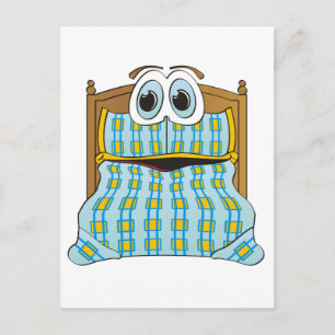 Cartão Postal Bed Cartoon Blue e Dourado