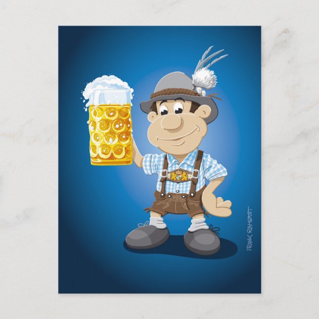 Cartão postal BEER FESTIVAL Lederhosen Cartoon Bee (Frente)