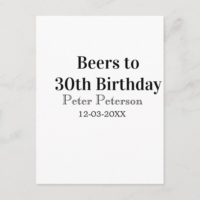 Cartão Postal Beers to 30th birthday name date man stylishSimple (Frente)